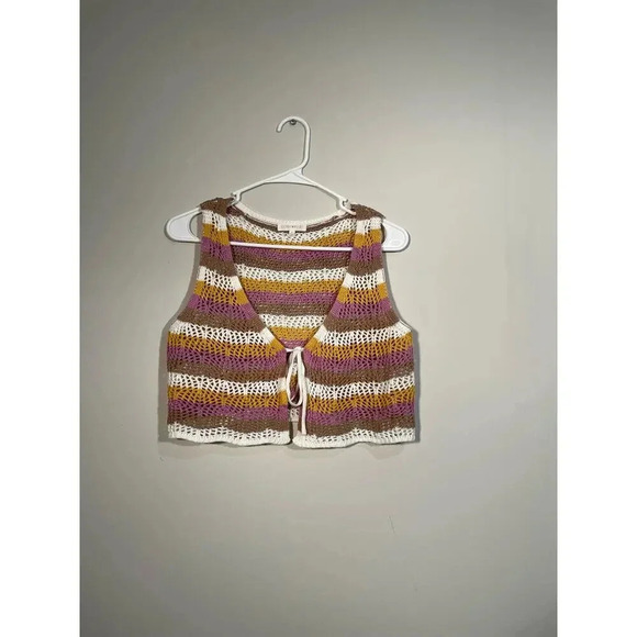 Ultra Flirt Purple Striped Open Knit Tie Front Cropped Vest - Picture 1 of 7